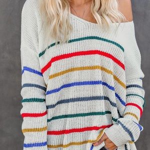 NWOT Off The Shoulder Rainbow Stripe Sweater